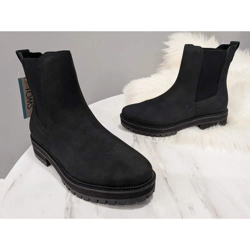 NEW NO BOX TOMS Bennet Boots Size 7 Black Nubuck Leather Water Resistant Chelsea